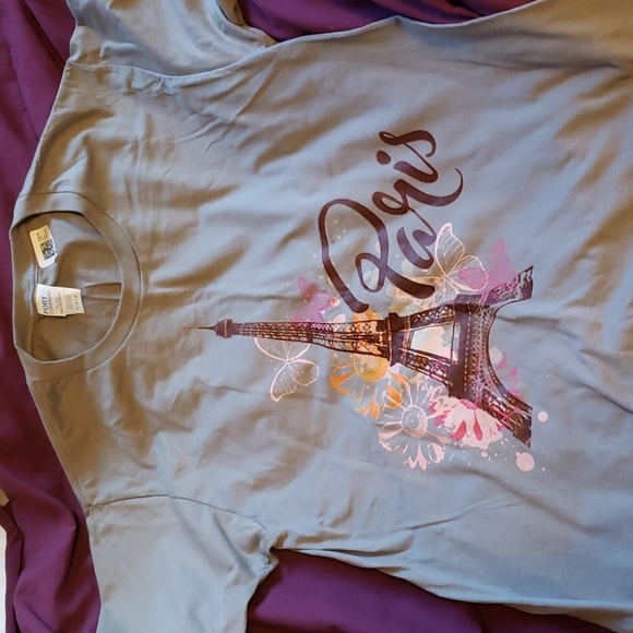 Tops - Sold! Womens Paris Travel Floral Butterfly Graphic Print Tshirt, Medium, Gray